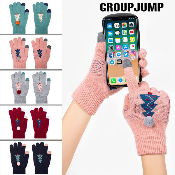 

2019 gloves touch screen christmas deer knitted gloves cute women thicken winter warm snow elk full finger mittens, Blue;gray