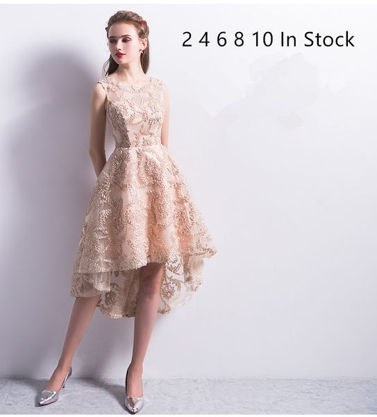 

шампанское кружева высокий низкий коктейльные платья 2020 женщины платье партии короткие передние длинные задние вечерние платья, Black