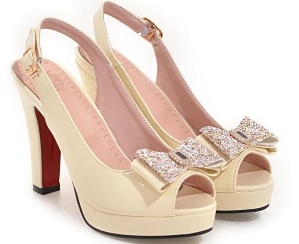 

2019 women's sandals in summer with new style high heel coarse heel waterproof table bowknot @147, Black