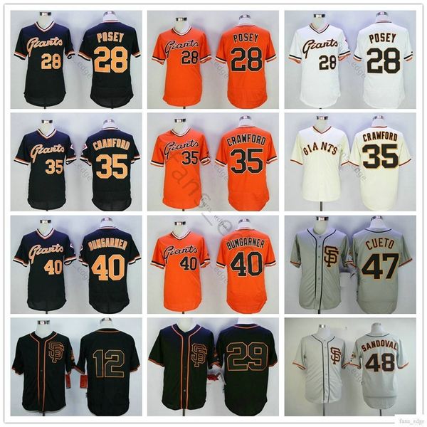 

Stitched San Francisco #28 Posey Giants 35 Brandon Crawford 40 Madison Bumgarner 47 Johnny Cueto 48 Pablo Sandoval Baseball Jerseys