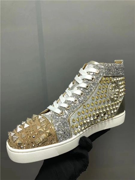 

2019 new luxury de igner red bottom tudded pike flat hoe men women de igner brand luxury neaker lover leather ca ual hoe c89