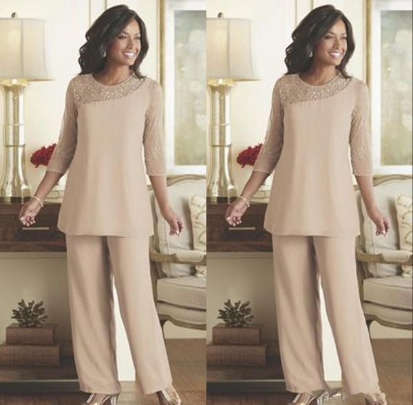 Gelin Pant Suit Yaz Şifon Custom Made Uzun Kollu Wedding Guest Wear Akşam Anne Elbise Tulumlar Of Şık Dantel Anne