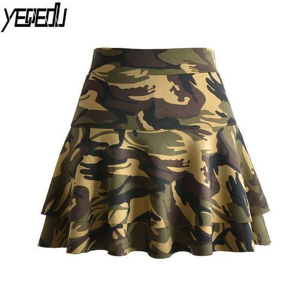 

#0210 double layer saia with shorts skirts women camouflage high waist ruffle skirts falda mujer plus size skirts womens -4xl, Black;gray