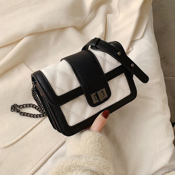 

women's bag 2020 new wave fashion small square bag wide shoulder strap messenger female ins shoulder color matching