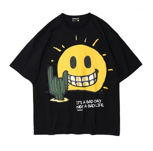 

fashion loose short sleeve pullover mens tees casual males clothing cactus letter print mens designer tshirts, White;black