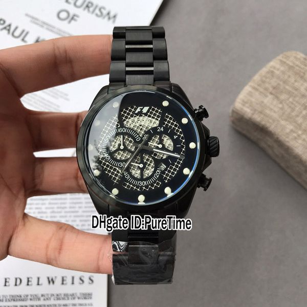 

new formula 1 f1 f one pvd steel case all black skeleton dial quartz chronograph mens watch satch stainless steel bracelet puretime 33, Slivery;brown