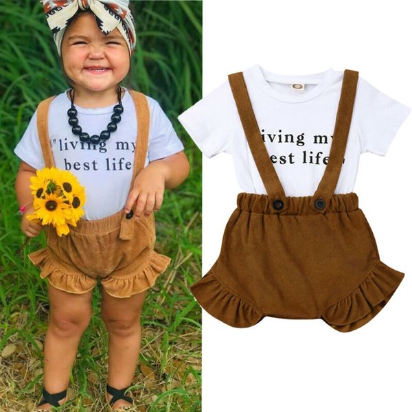 

pudcoco 1-5t baby girls малыш младенческая верхняя рубашка рябить нагрудник шорты комплект одежды 2020 лето хлопок милые детские девушки оде, White