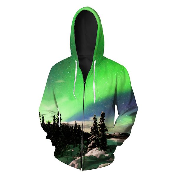 

landscape printed men's open-and hat guard fashion zipper men's guard sweatshirts printing blouse hoodies, Black