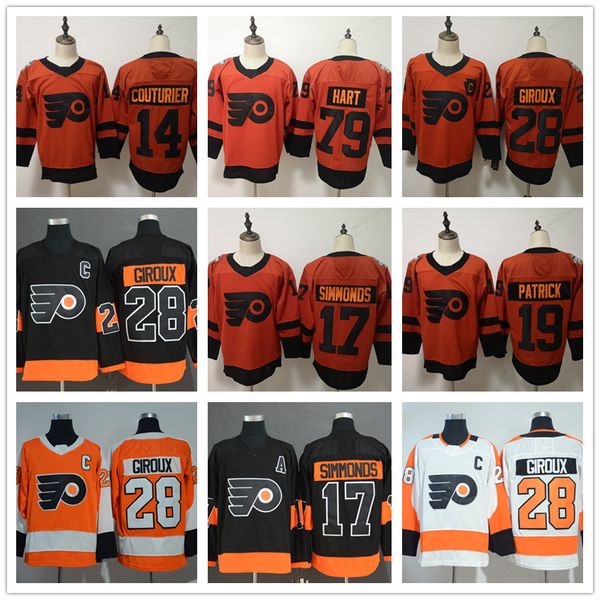 

philadelphia flyers 79 carter hart 19 nolan patrick 14 sean couturier 28 claude giroux 17 wayne simmonds 2019 stadium series hockey jerseys, Black;red