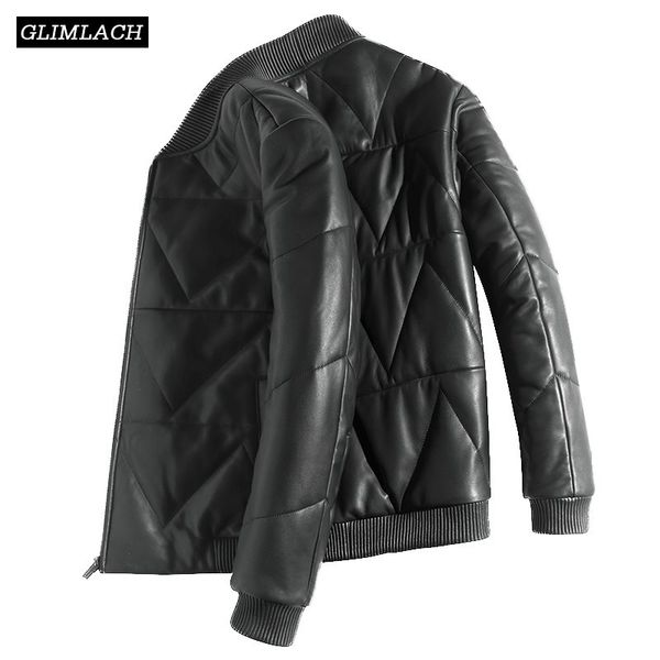 

luxury sheepskin down jackets man warm genuine leather bomber jacket mens long sleeve winter real leather stand aviation coats, Black