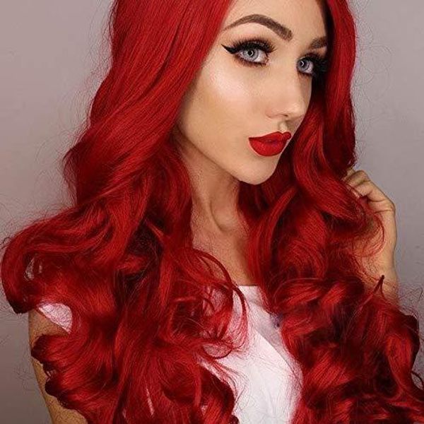 

super-long wavy red role-playing heat-resistant synthetic lace wig ing, Black