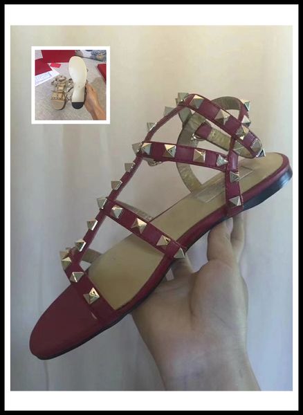 

original box designer women's sandals shoes rivets decorated dress shoes, Black