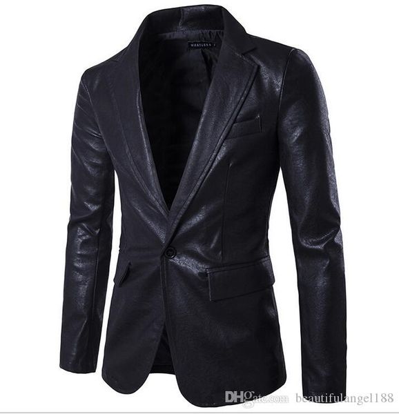 

весна новый чистый цвет мужская одежда slim fit искусственная кожа мода мужские костюмы блейзеры бесплатная доставка, White;black