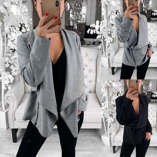 

jaycosin long sleeved solid crop suits elegant womens open front irregular cardigan casual blazer jacket outwear 19august24, Black;brown