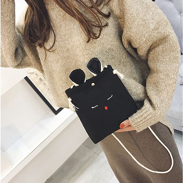 

mini messenger bags women burlap cat ears small square bag lady coin phone purse canvas simple cute shoulder crossbody bag flap