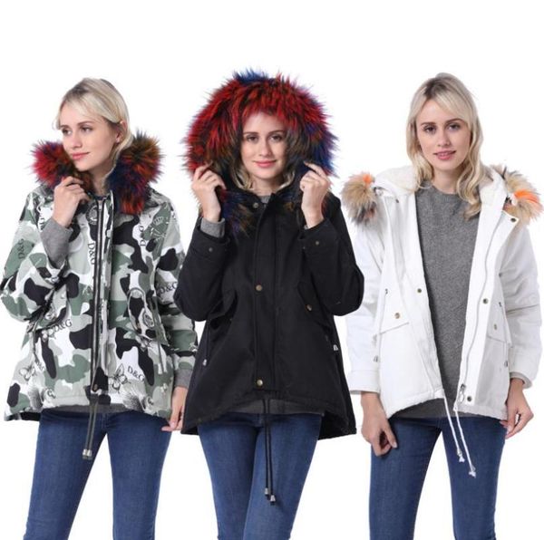 

warm hooded wool casual loose parkas coats women down jackets winter 19ss thick, Black