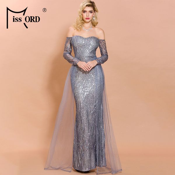 

missord 2019 slash neck sequins women party dress high split backless elegant women maxi dresses ft18696-3, Black;gray