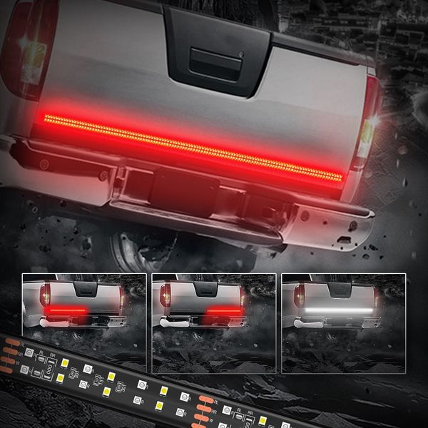 

mictuning 60 inch 2-row led truck tailgate light bar strip red/white reverse sturn signal running for suv rv trailer