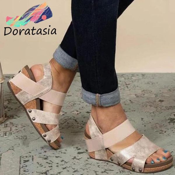 

doratasia classic women casual flat platform shoes fashion summer high wedges sandals women summer cool retro sandals, Black