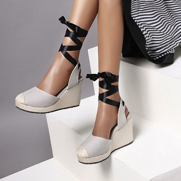 

2020 women's sandals fashion summer wedge high heel women's shoes lace up shoes sweet style platform sandals g011, Black