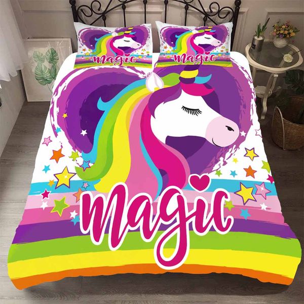 

wensd pink bedding set duvet cover+pillowcase magic unicorns kid full size bed set unicorn bedding for bedroom 2/3 pcs