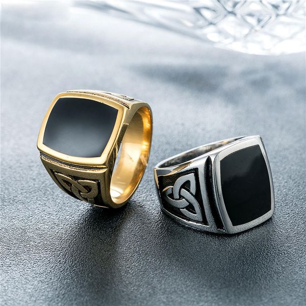 

black oil drop craft jewelry rings vintage titanium steel ring rectangle gemstone titanium steel ring jewel ring for men ing, Silver