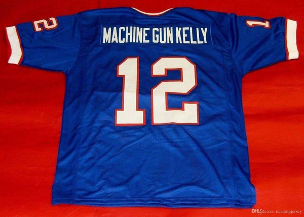 

retro #12 jim kelly custom mitchell & ness jersey machine gun kelly bule mens stitching high-end size s-5xl football jerseys college n, Black;red