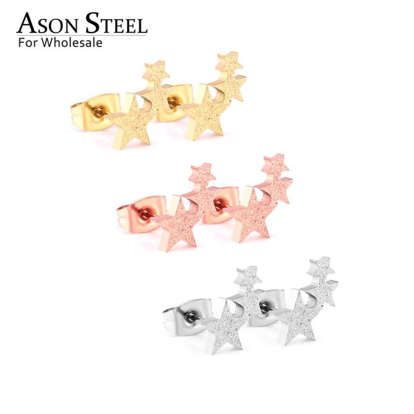 

asonsteel gold stud earrings for women men ladies sets wedding party mix star quare stainless steel small stud earring jewelry, Golden;silver