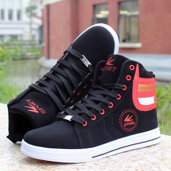 

2018 fashion winter men high shoes mans footwear casual round toe flat shoes lace up patchwork shoe zapatos hombre, Black