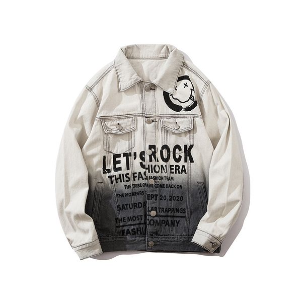 

fashion graphic gradient white black denim jacket for men urban men's streetwear hip hop white blue gradient jean jacket, Black;brown