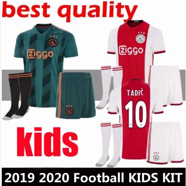 

kids kit 19 20 ajax fc soccer jersey away home red 2019 2020 tadic ziyech van de beek ajax child uniforms football shirt, Black;yellow