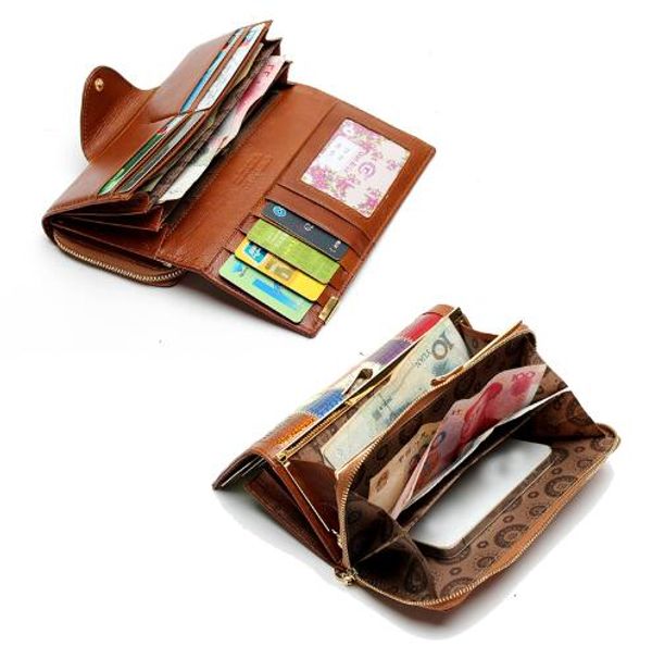 

designer-2018 brand 3 fold genuine leather women wallets coin pocket female clutch travel wallet portefeuille femme cuir, Red;black