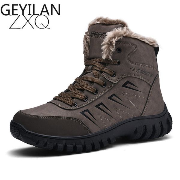 

brand winter fur supper warm snow boots for men male boots genuine leather rubber work safety ankle size 39-48, Black