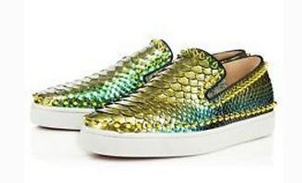 

original box] luxury designer brand red bottom boat shoes spikes pikboat pik pik boat shoes python loafe shoes eu35-46, Black