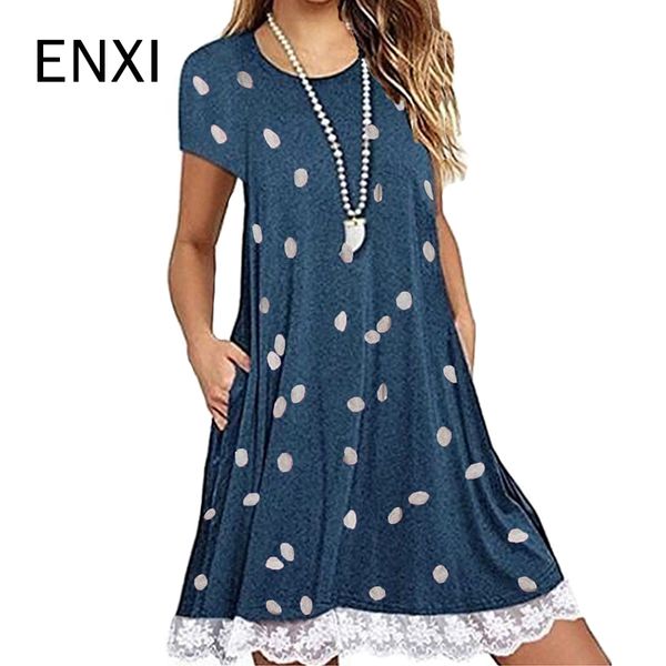 

enxi women's summer clothing pregnant maternity dress loose dot pregnancy clothing lace stitching s-5xl pregnant women dress, White