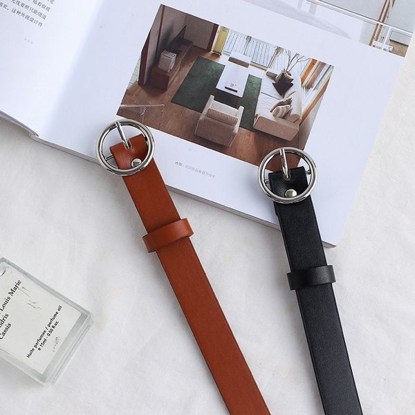 

round buckle women's dress all-match casual women's round buckle dress decorative belt trousers belt, Black;brown