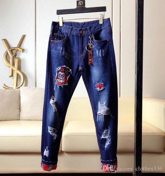 

2020 new famous brand designer jeans men cotton men ripped jeans fashion street biker jeans mens designer hoodies size 28-30, Blue