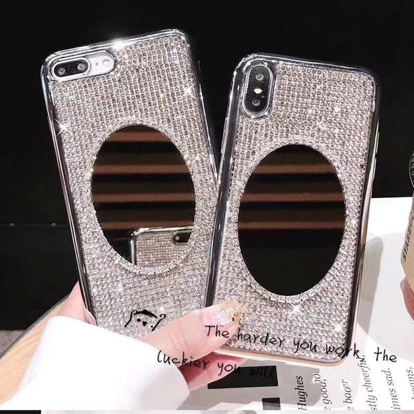 

rhinestone bling glitter case for iphone xs max xr 10 x 7 8 plus 6 6s soft diamond girl makeup mirror protector back cover shell