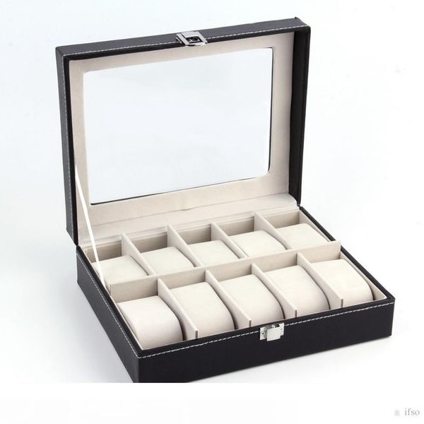 

наручные часы дисплей держатель коробка искусственная кожа 10 сетка ювелирные изделия часы хранения держатель организатор чехол качество, Black;blue