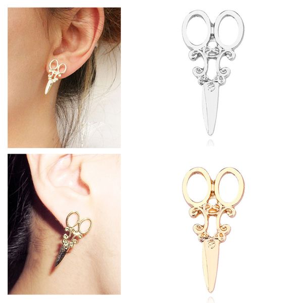 

1 pair of 2019 original unique girls cute small scissors original earrings ear stud pendants fashion jewelry accessories women, Golden;silver
