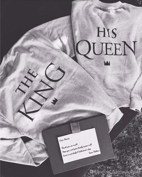 

couple hoodies letter print crew neck long sleeve king queen valentines day female clothing womens autumn desinger, Black