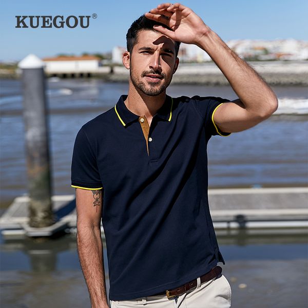 

рубашки kuegou мужских короткий рукав мода простого отворот белого лето бизнес досуг рубашка мужчина топ 3xl размер zt-3355, White;black