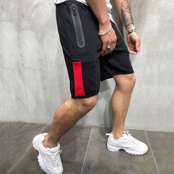 

mens cotton loose shorts calf-length gyms colorblock zipper casual joggers workout sport short pants sweatpants sportswear, White;black