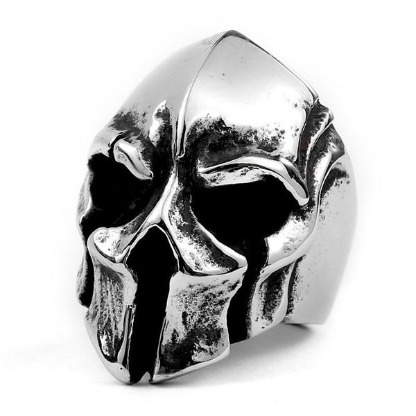 

punk gothic biker skull ring spartan hero маска шлем скандинавские языческие викингов кольца для мужчин урожай ювелирные изделия, Silver
