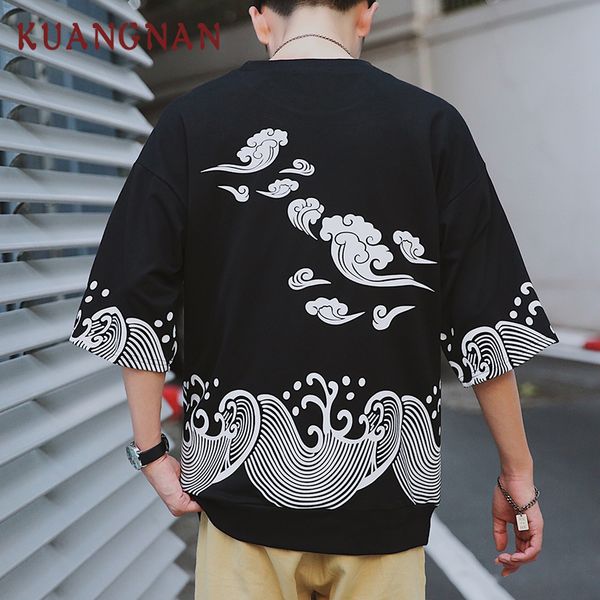 

Kuangnan Waves Печатный Футболка Мужская Мода Harajuku Streetwear Мужская Футболка Хип-Хоп Смешн