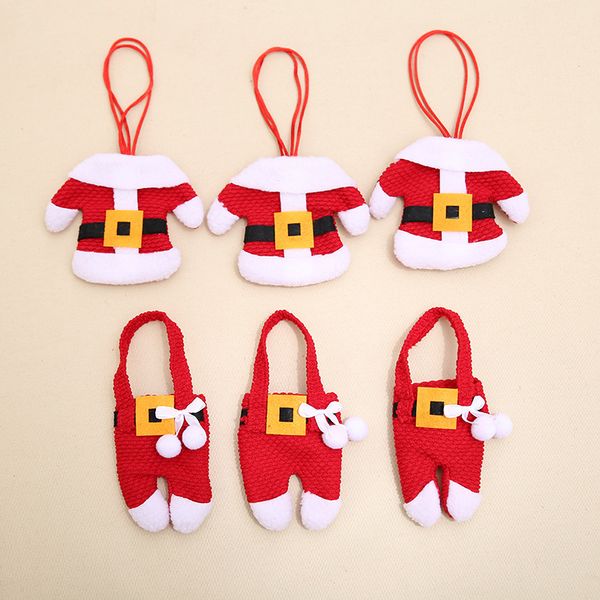

2pcs/set mini christmas hat creative christmas cutlery holder santa hats small clothes pants tableware cover xmas supplies