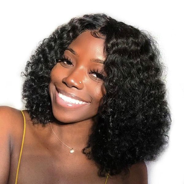 

curly human hair wig pre plucked with baby hair bob wig short lace front human hair wigs for women 180% density, Black