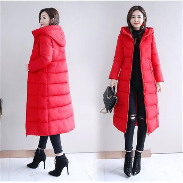 

winter coat 2019 new thicken long over knee slim fit fashion hooded warm down jacket, Black