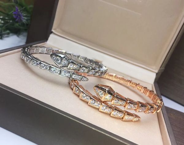 

2020 premium brand jewelry latest fine edition full diamond snake bracelet silver rose gold ladies bracelet designer jewelry women bangles, Black