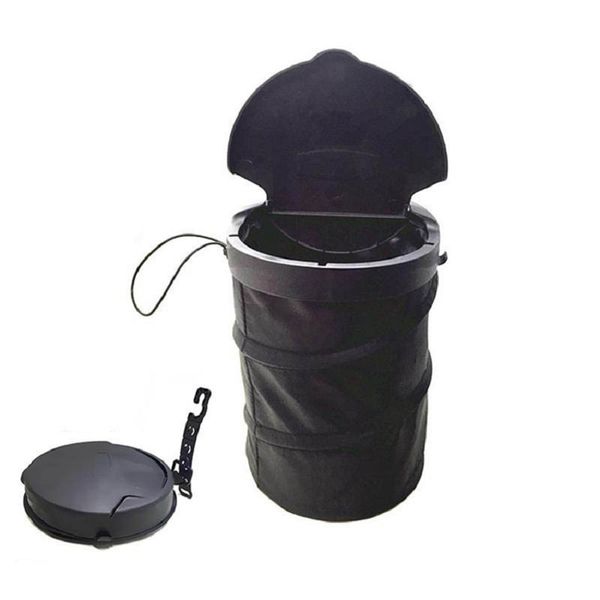 

mini collapsible seat hanging car trash can with lid vehicle back seat headrest litter trash garbage bag organizer bin